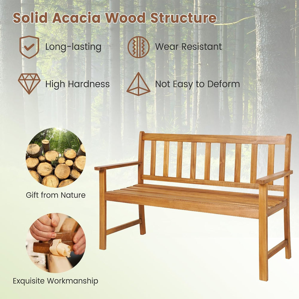HAPPYGRILL Patio Wood Bench with Ergonomic Backrest & Armrests, 2-Person ...