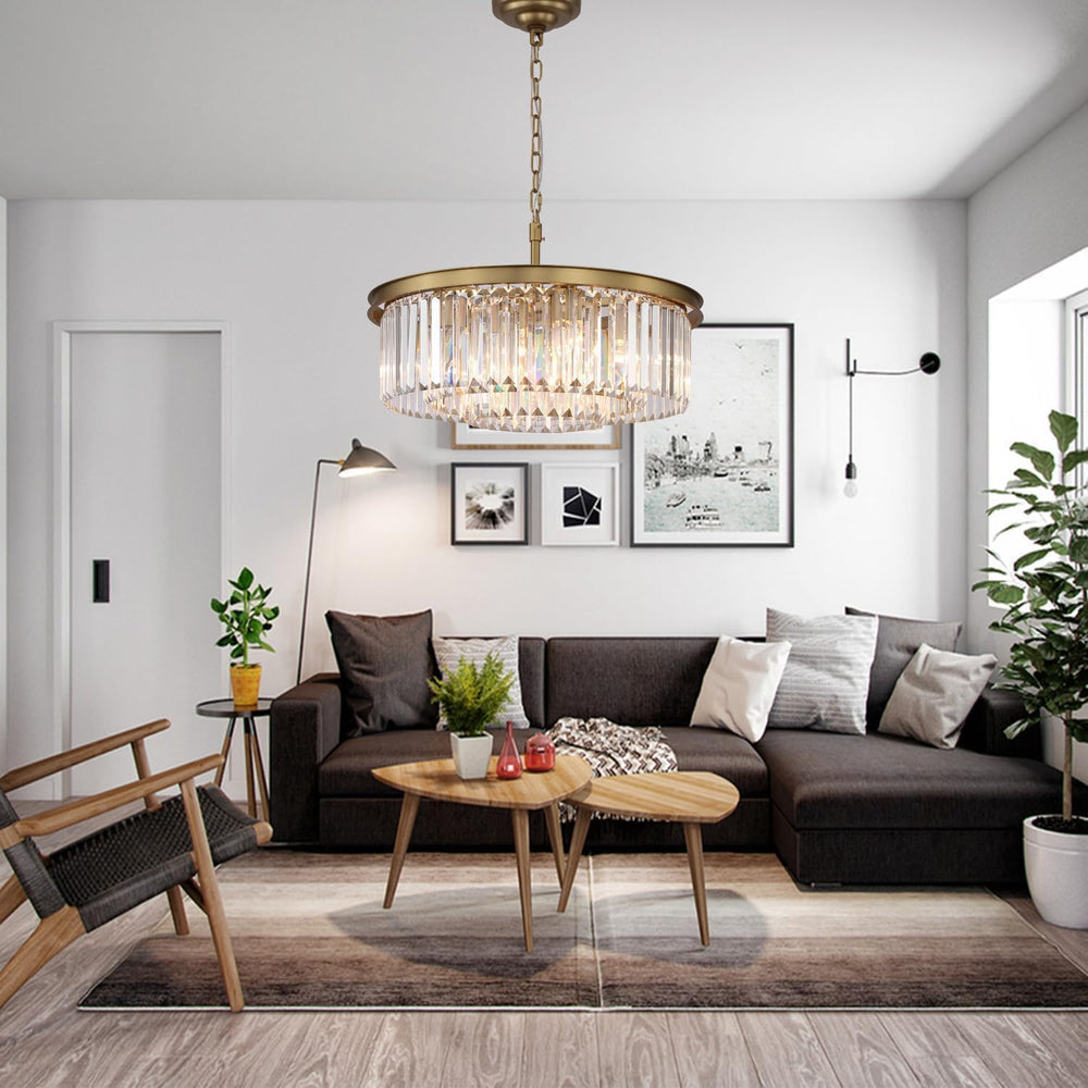 Modern 8-Light Crystal Chandelier, 20 Inch Copper