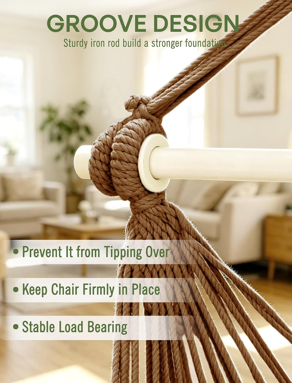 Chihee Hammock Chair Handmade Woven Mesh Hanging Seat Metal Spreader Bar