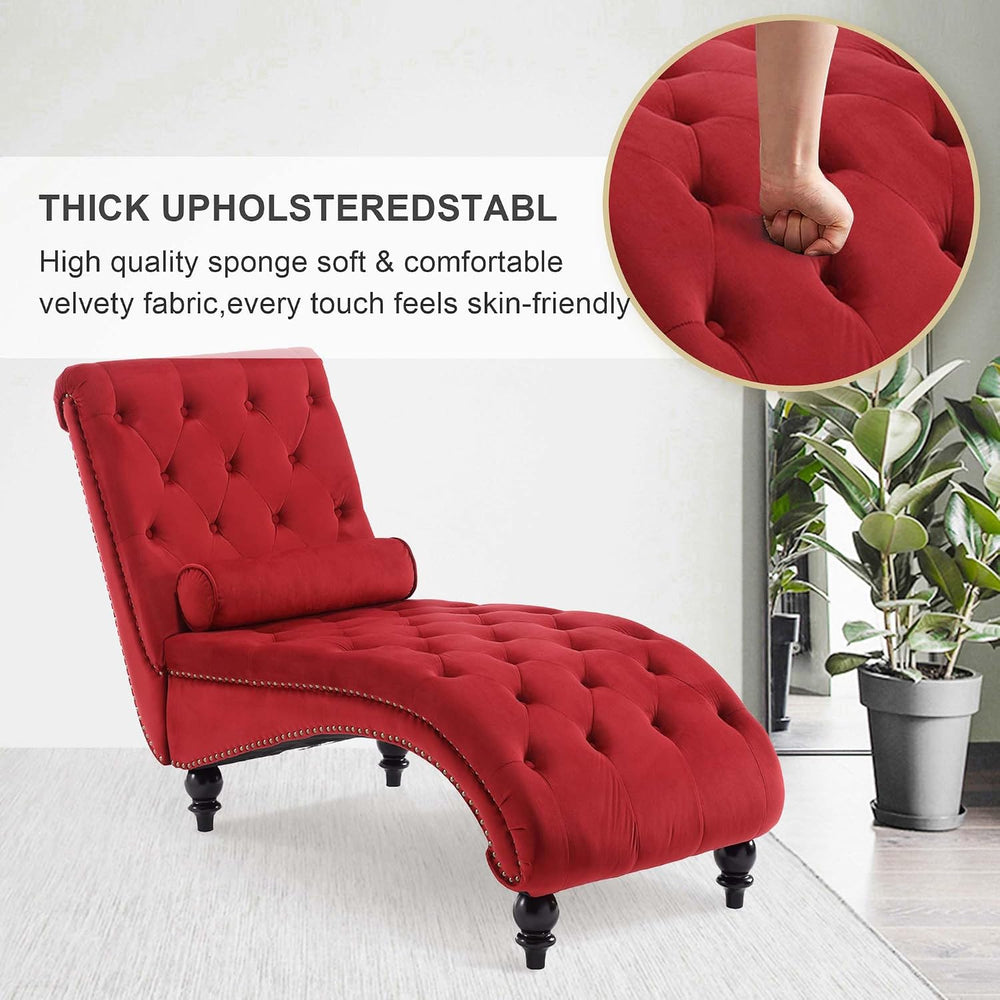 Chaise Lounge Indoor,Velvet Upholstered Lounge Chair Button-Tufted Armless Ch...