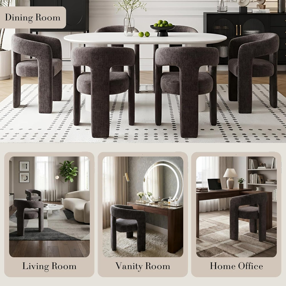 Modern Chenille Dining Chairs Set of 6, Upholstered Barrel Chairs with Arms C...