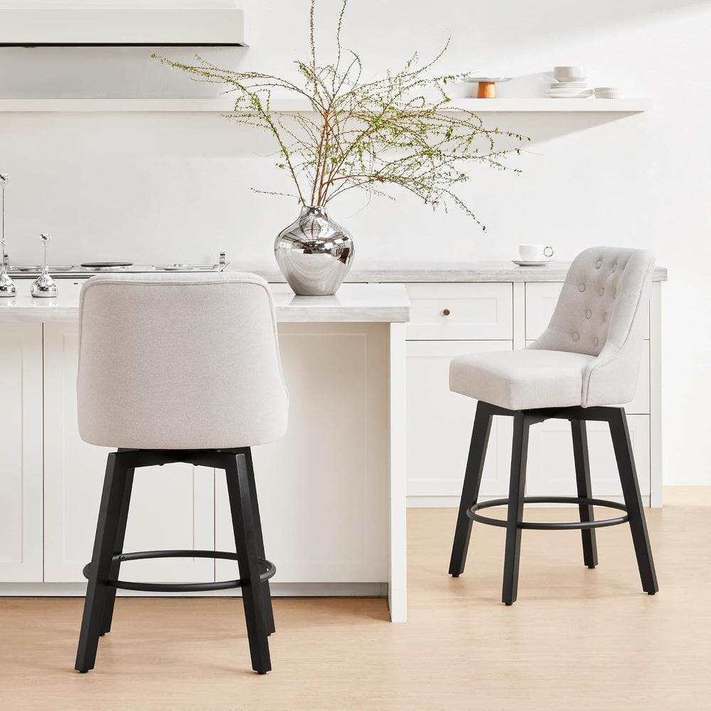 KISLOT Swivel Bar Stools with Back, 26" Counter Height, 2-Pack Linen