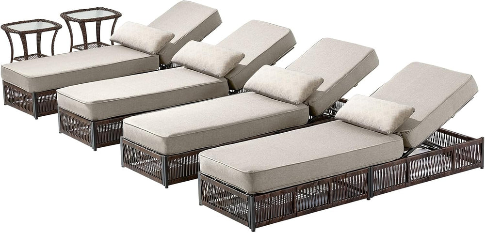 Luxury Outdoor Chaise Lounge Chairs of 4 with 5 Inch Thick Cushions and Side ...