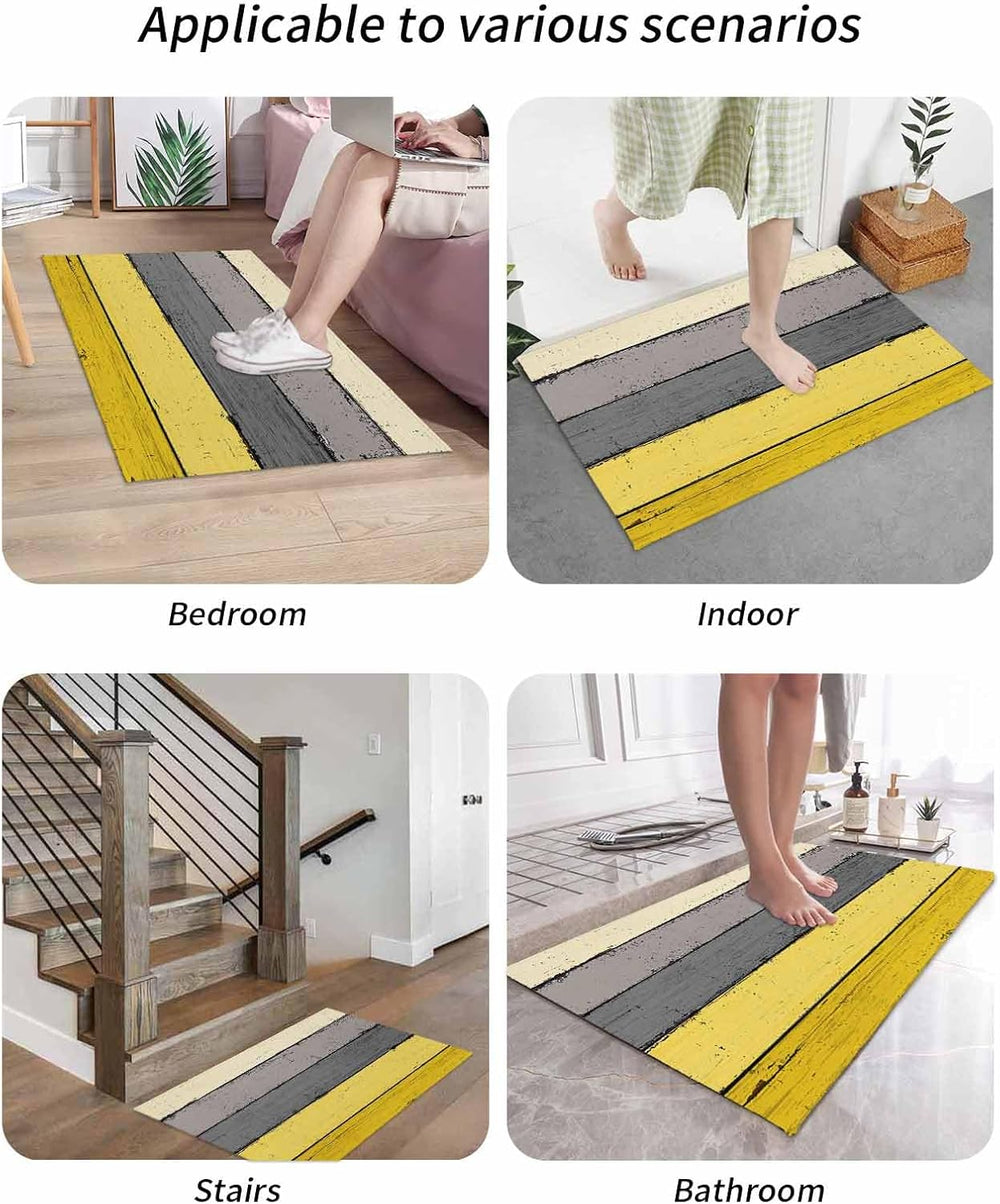 Farmhouse Front Door Mat, Non - Slip Absorbent Door Entry Mats, Wood Grain Do...