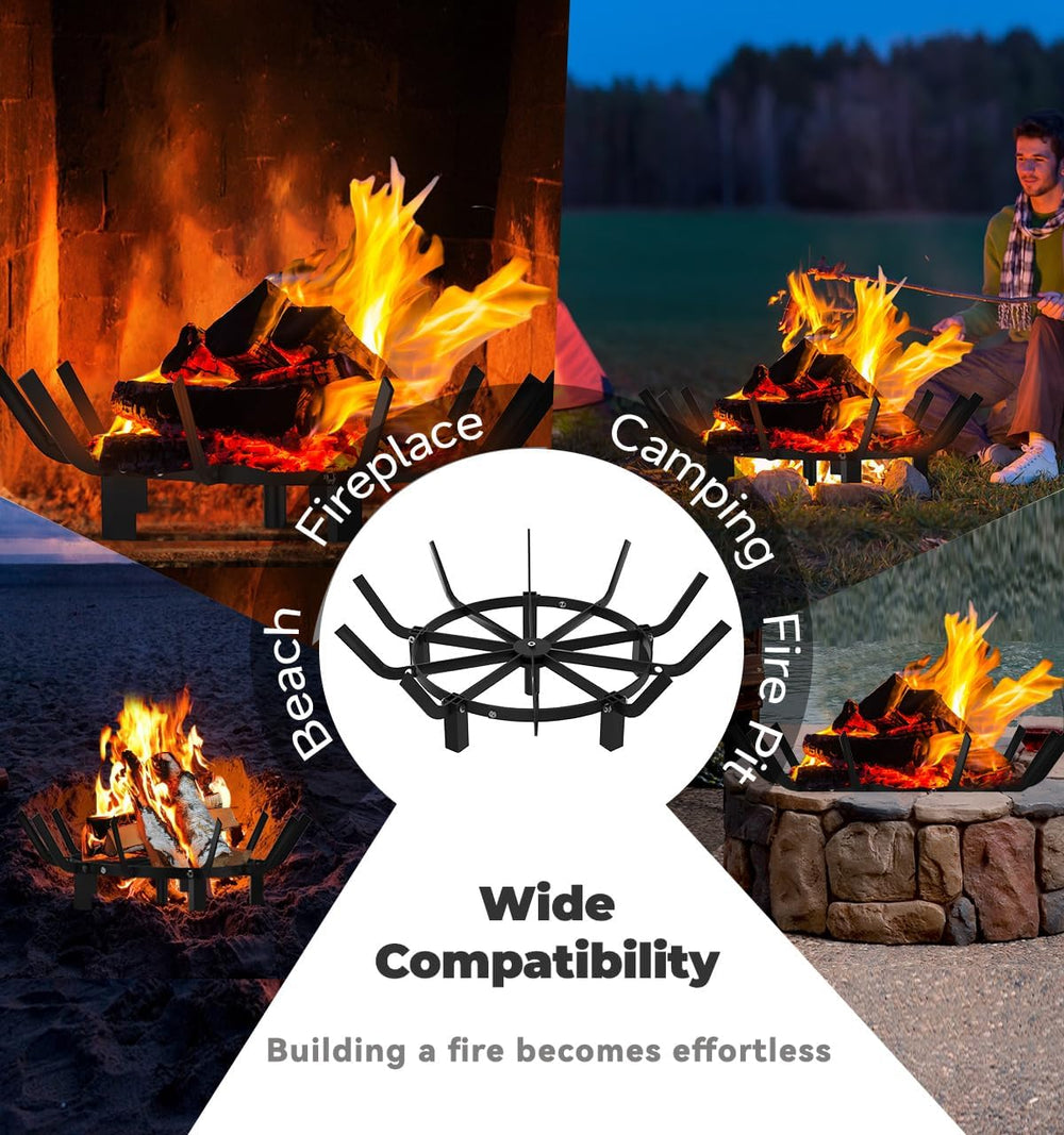 Mondazie Round Fire Pit Grill Grate 24 Inch, Fireplace Grate with 10 Bars