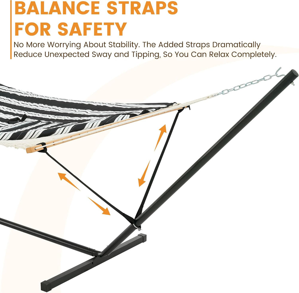 Lazy Daze Rope Hammock with Stand and Pad for Outside, Black White
