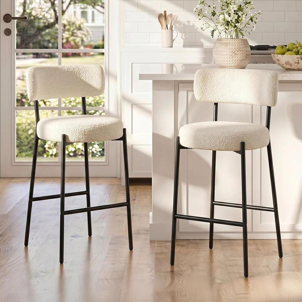 Furniliving 28'' Bar Stools Set of 2, Modern Boucle Counter Height Ba...