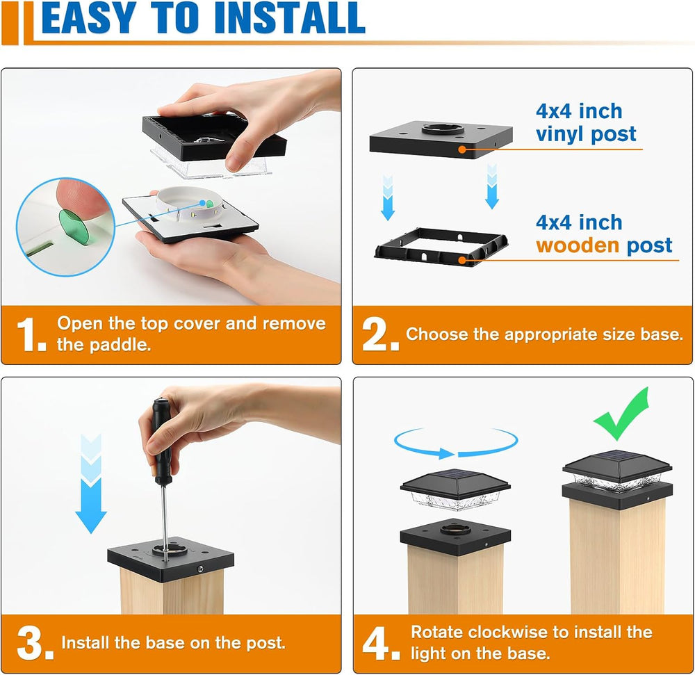 NIORSUN Solar Post Cap Lights,4x4 Post Solar Light Cool White,Black 16 Pack