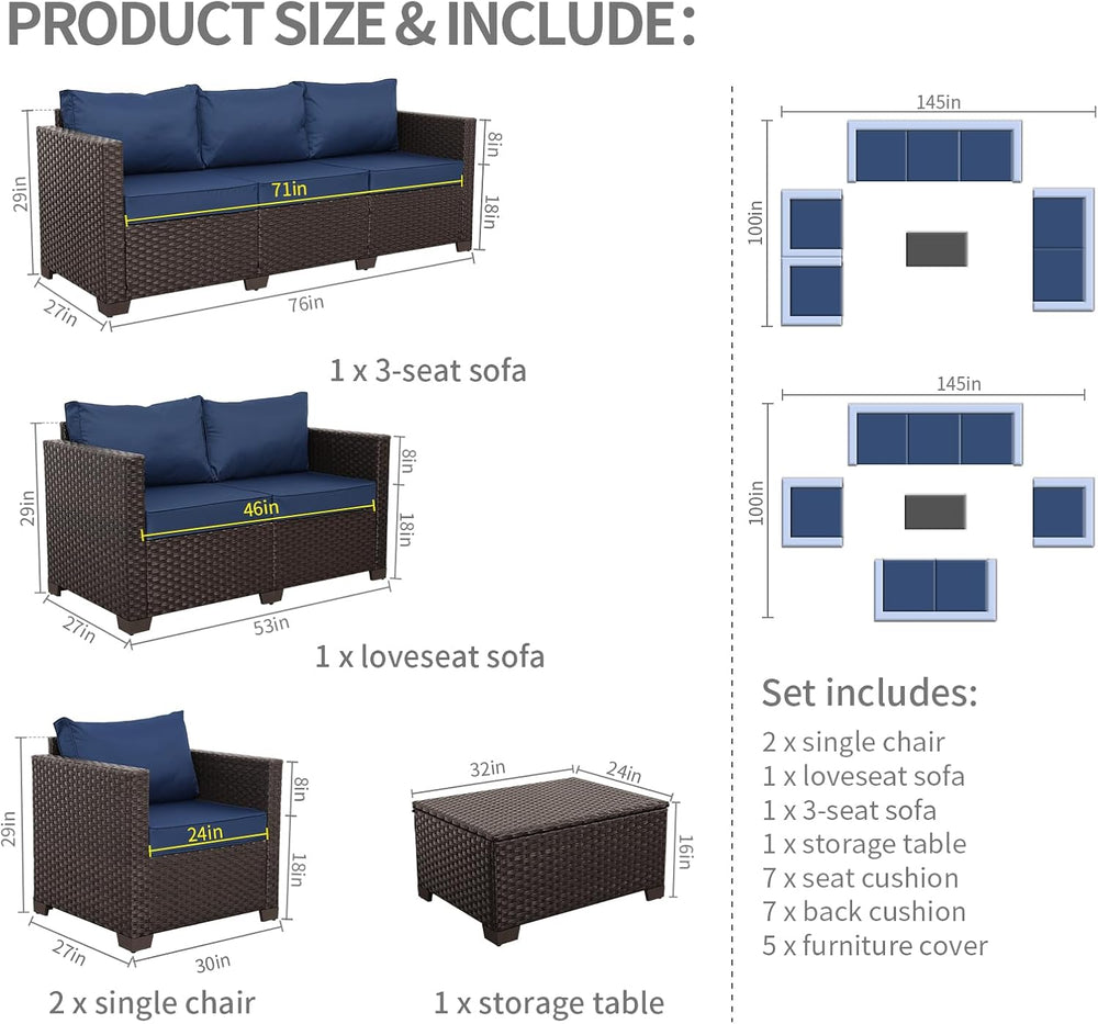 Rattaner Patio Furniture Set 5 Pieces Outdoor Furniture Set Outdoor Couch Cof...
