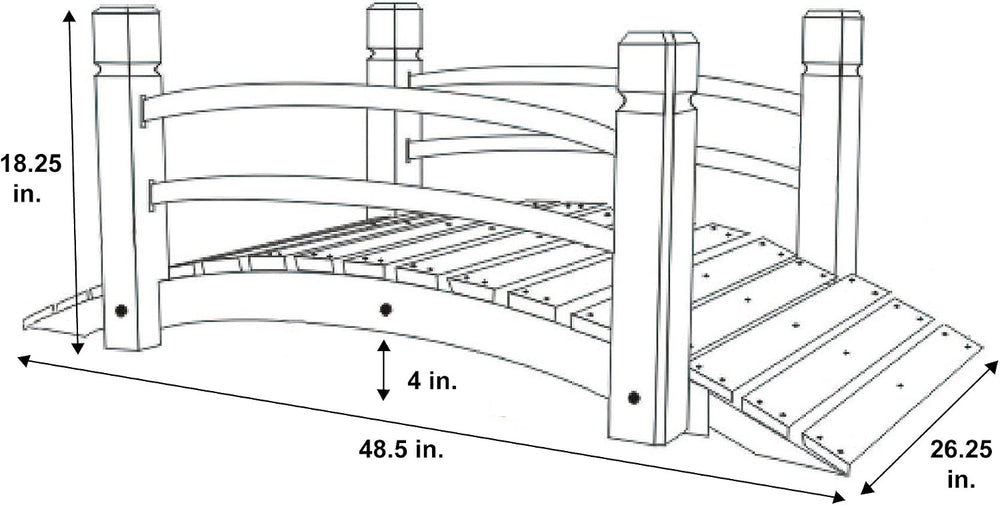 Shine Company 4980N 4 Ft. Cedar Wood Garden Bridge with Side Rails, Natural