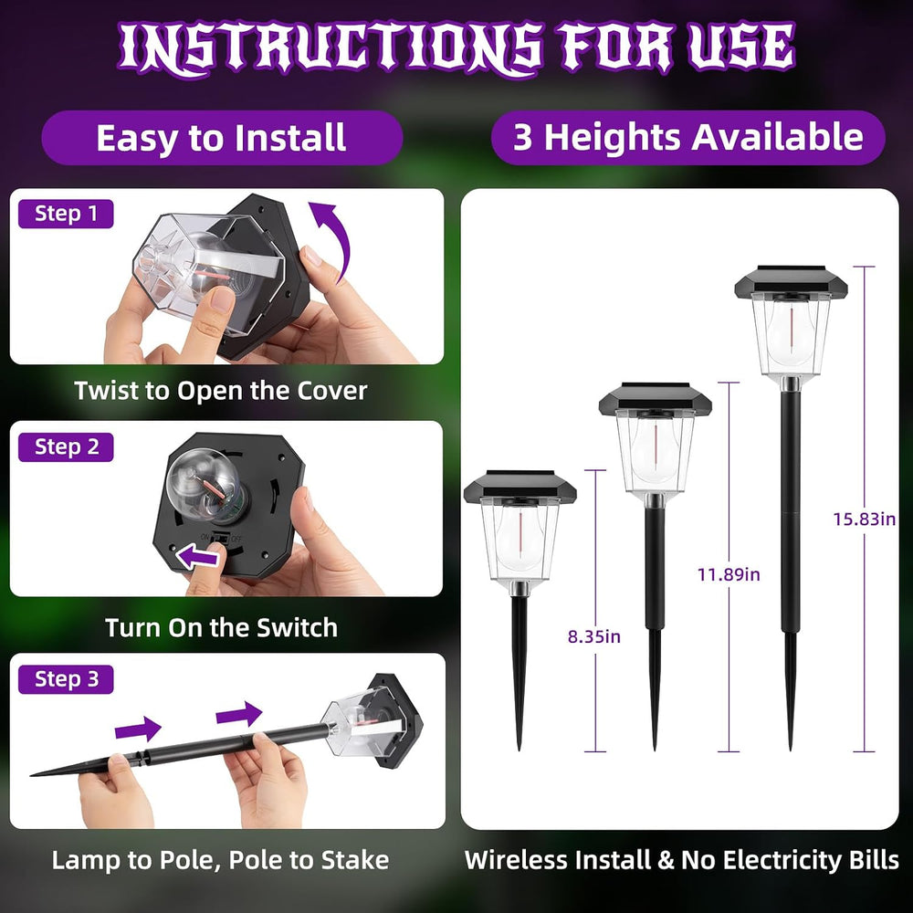 16Pack Purple Solar Halloween Lights outdoor, Pathway Halloween Decorations