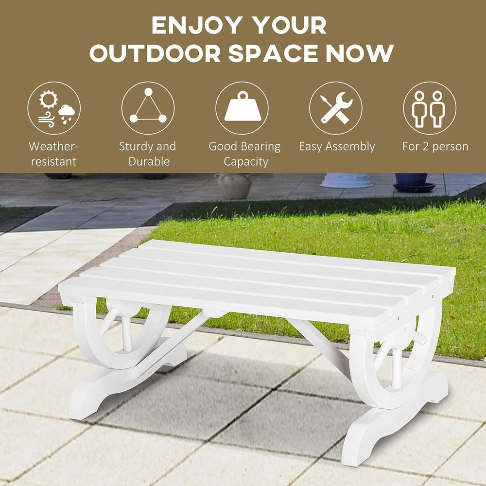 Outsunny 2-Person Wooden Garden Bench Outdoor Wagon Wheel 550 LBS White