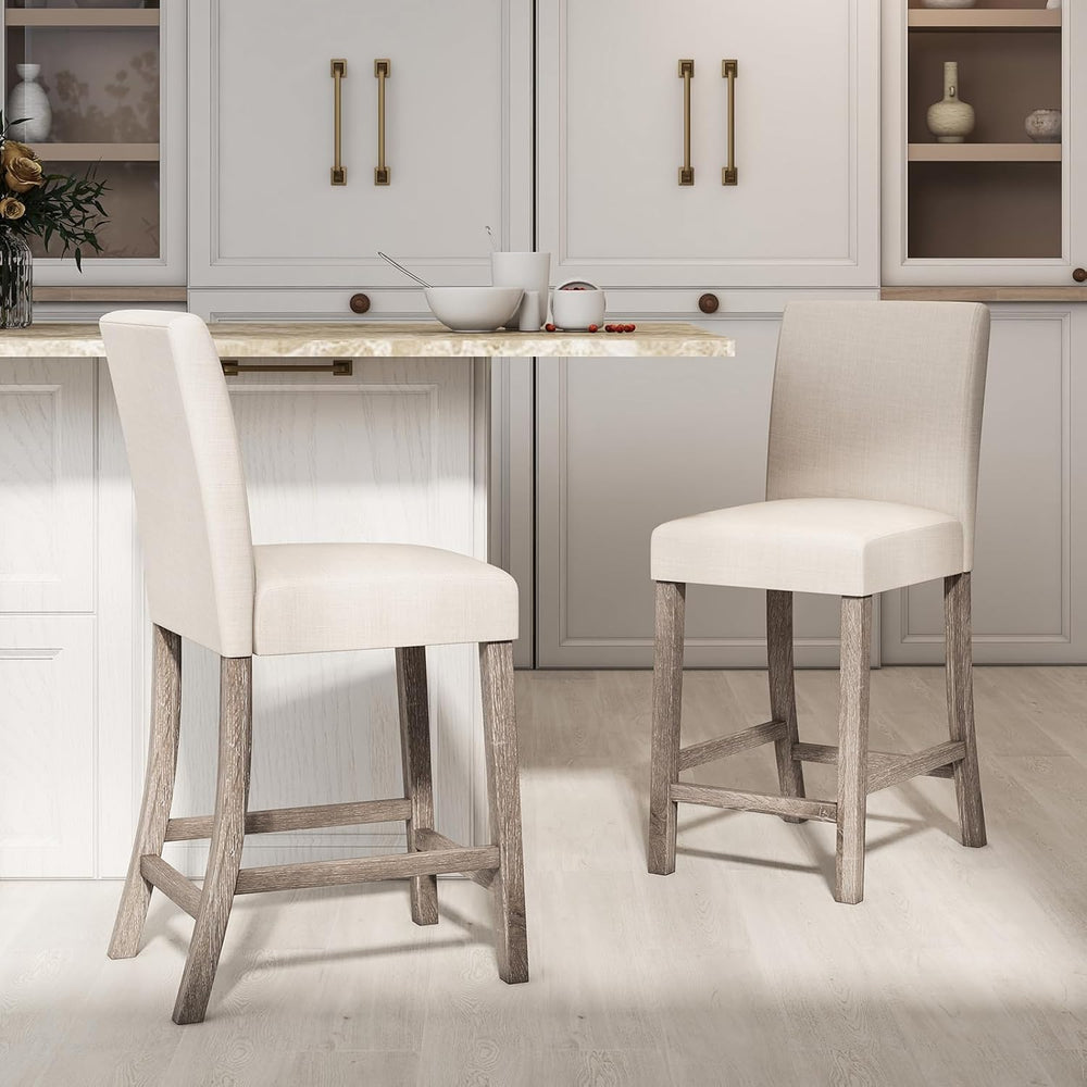 COSTWAY Wooden Counter Height Bar Stools Set of 2 with Upholstered Seat