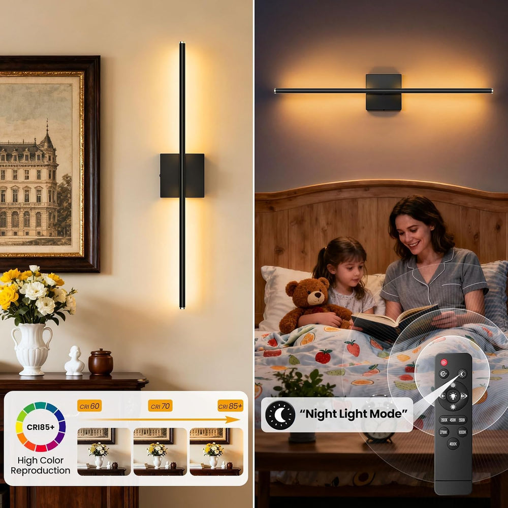 ZZXX 28 Inch Hardwired Wall Sconces Set of Two, Modern Black Wall Lights