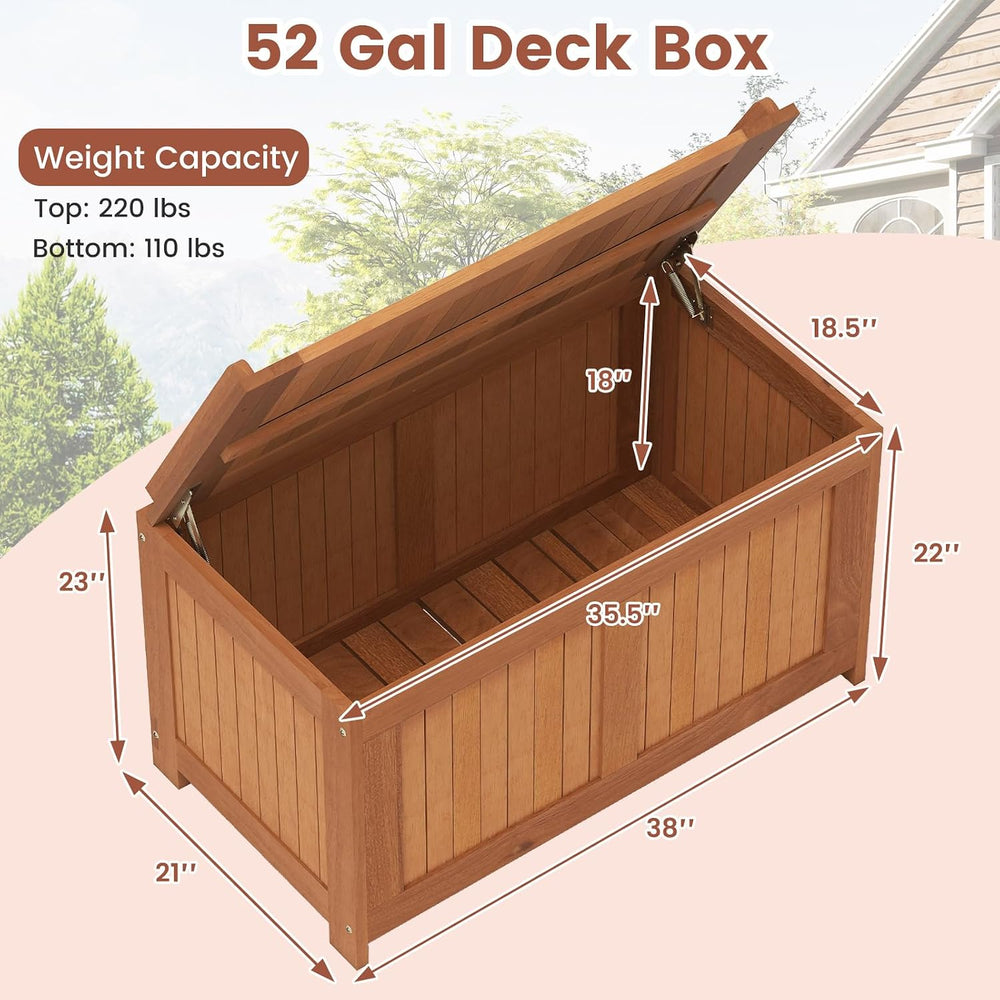 Tangkula 52 Gallon Wood Outdoor Storage Box, 3-in-1 Patio Storage Bench with ...