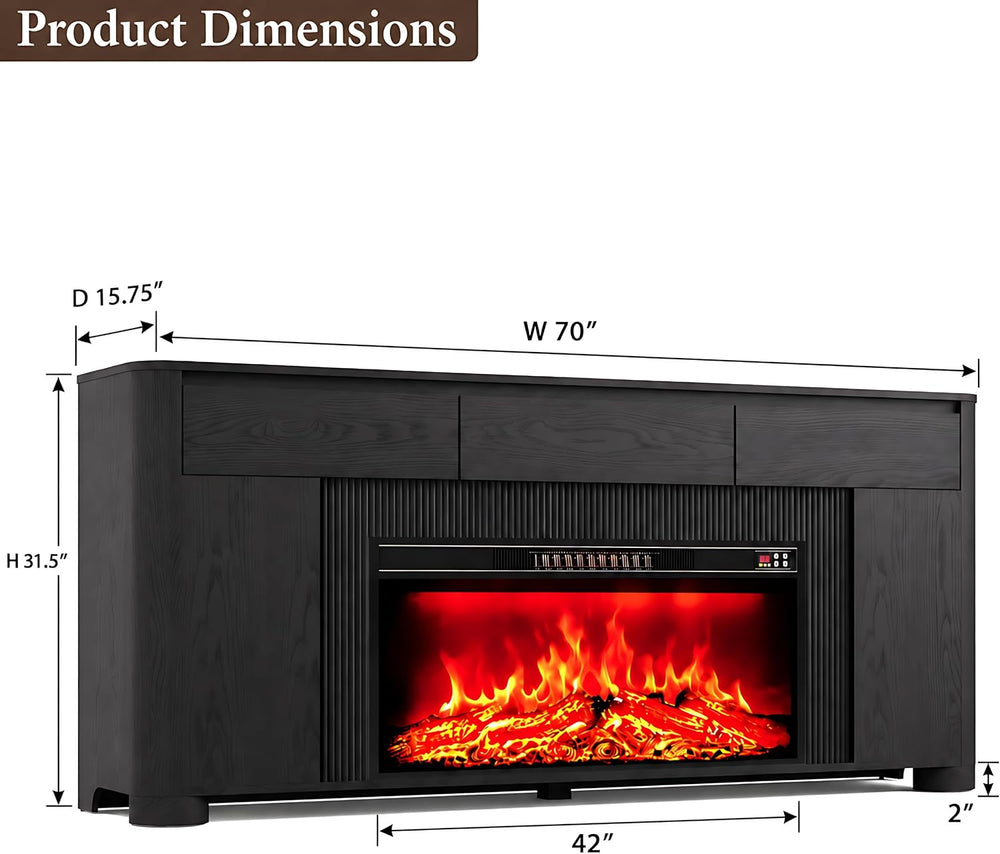 YANSNWO 70" Fireplace TV Stand for TVs Up to 80", Black