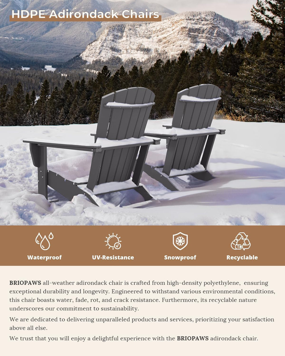 BRIOPAWS Oversized-Adirondack-Chairs Set of 2 | HDPE | All Weather | Grey