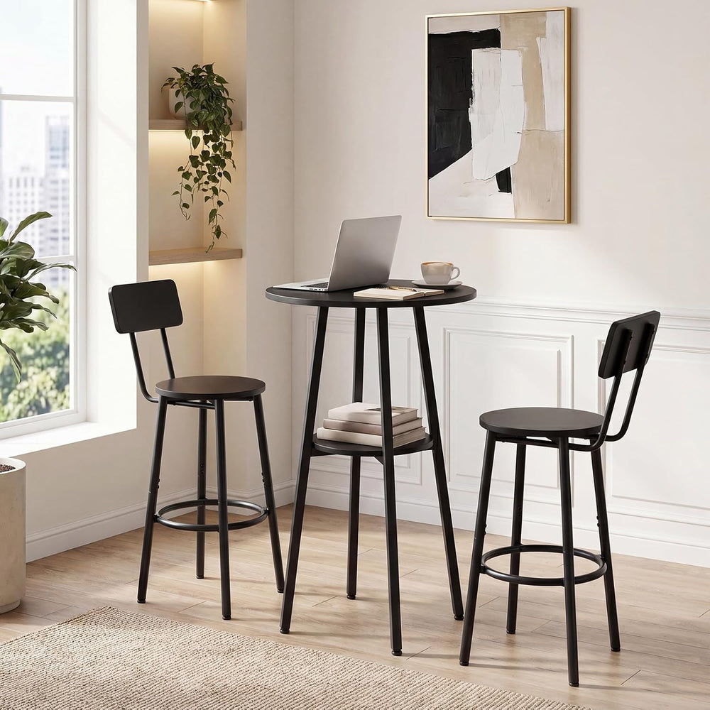 HOOBRO 3 Pieces Round Bar Height Table and Chairs Set, Round Dining Table Set...