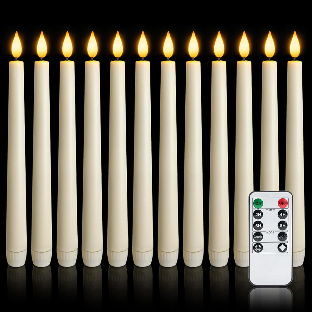 12 Pcs Flameless Taper Candles with Remote, Timer, Plastic Battery Operated W...