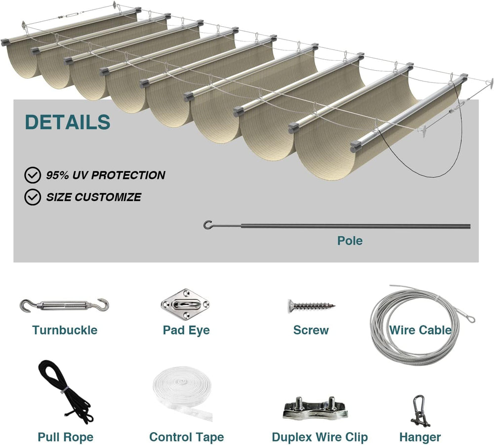 ECOOPTS 4'x12' Retractable Wave Sun Shade Canopy Pergola Cover Shade ...