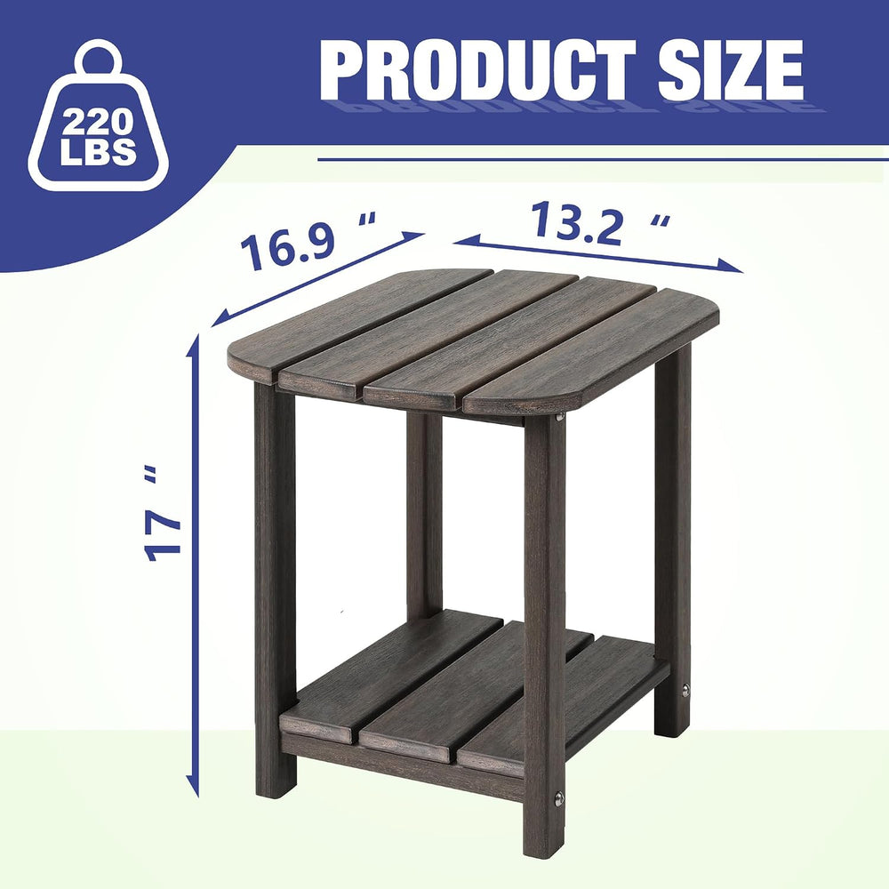 LZRS 2-Tier Patio Side Table, Heavy Duty HDPE Outdoor End Table with Wood Tex...
