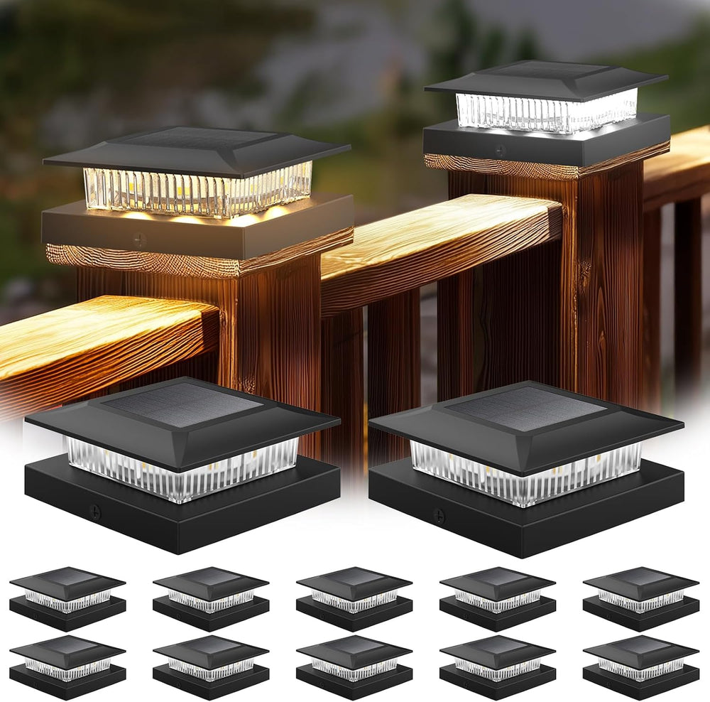 12 Pack Solar Post Cap Lights 4x4, Dual-Color Waterproof Fence Post Solar Lig...