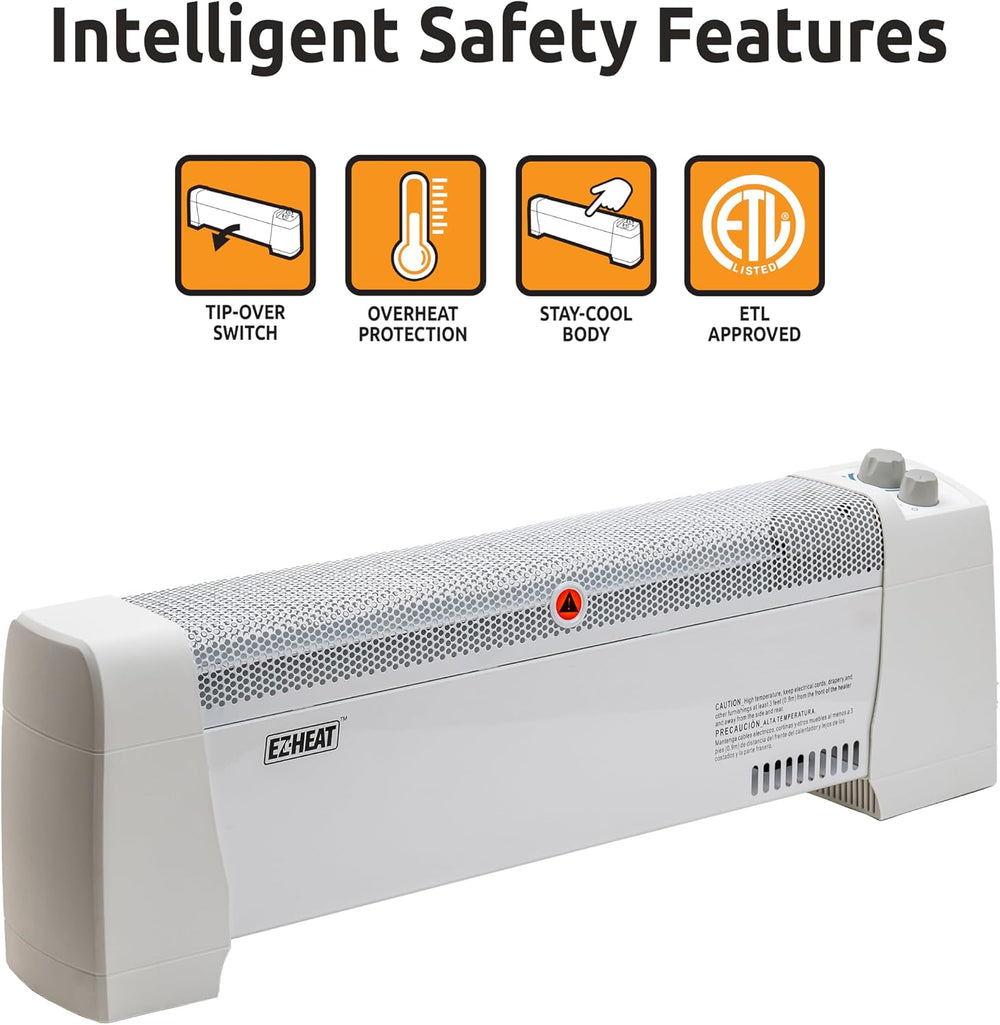 EZ-HEAT 1,500 Watt Baseboard Space Heater with Adjustable Thermostat, Dent-Pr...