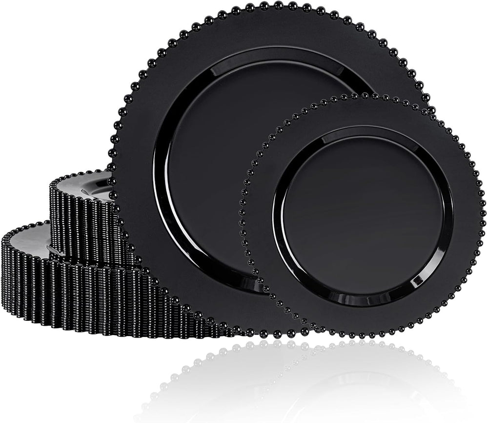 U-QE 60PCS Black Plastic Plates - Halloween Black Disposable Plates