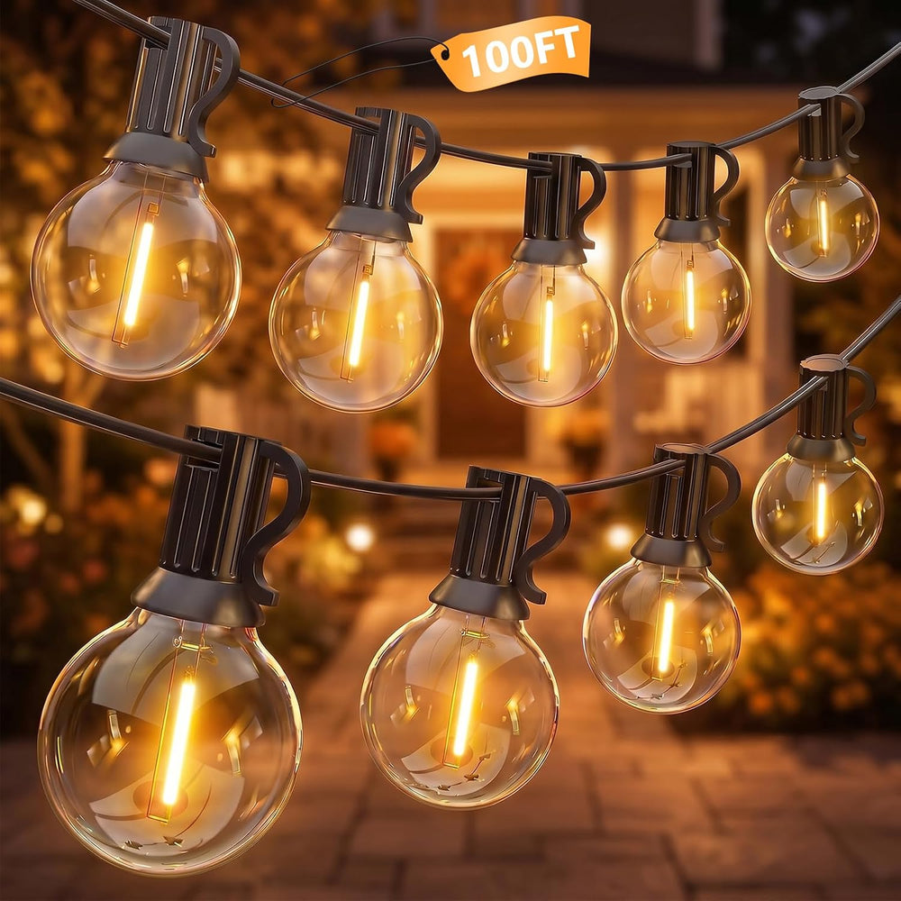 100FT Outdoor String Lights - Shatterproof G40 LED Bulbs, Waterproof Connecta...