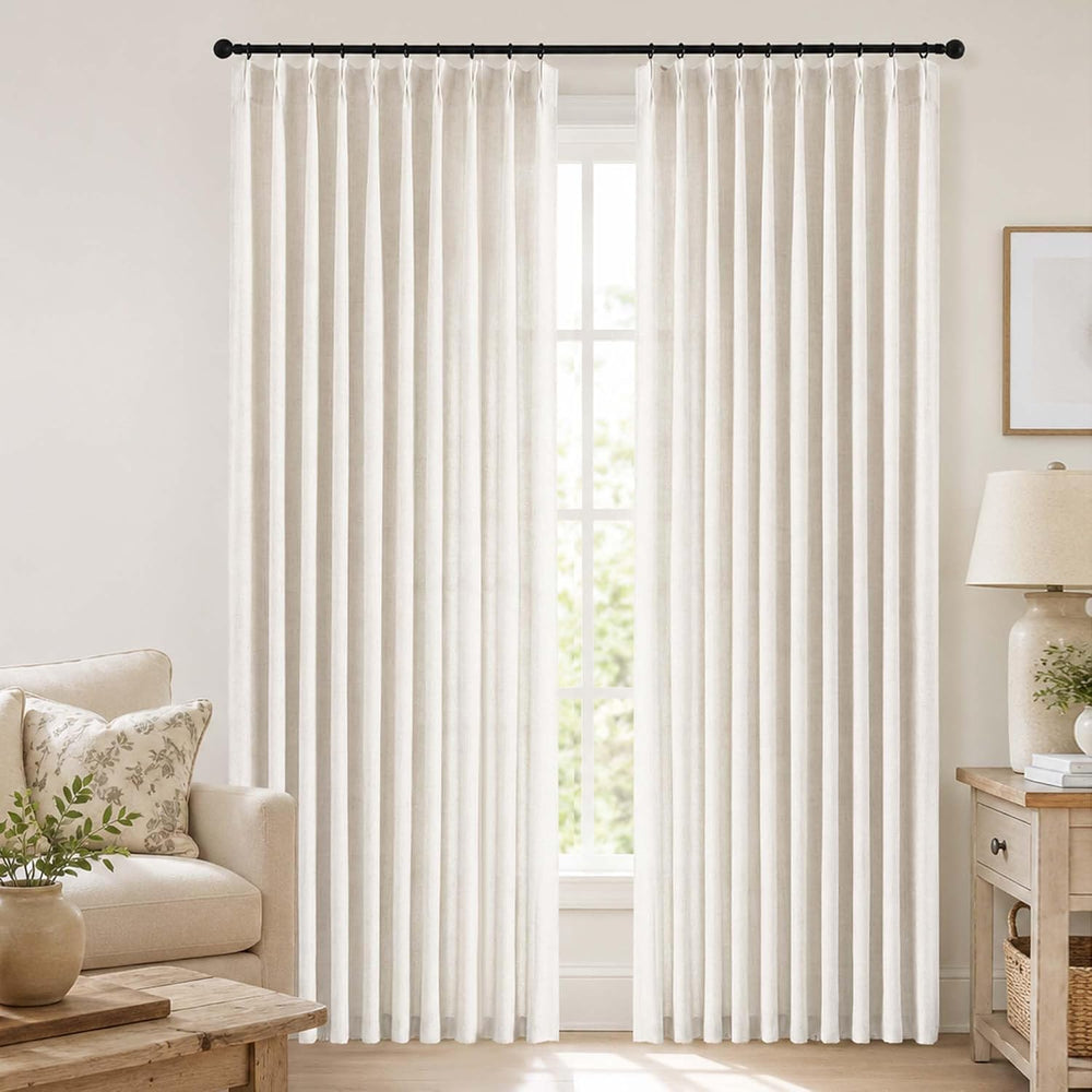 Extra Wide Natural Pinch Pleated Curtains 90 Inches Long 2 Panels Set, Light ...
