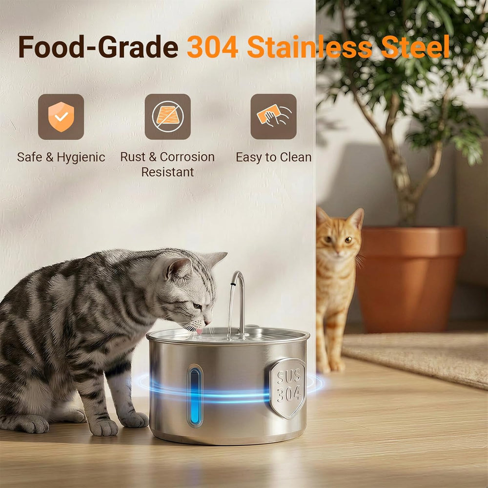 Stainless Steel Cat Water Fountain, 4L Quiet Pet Fountain for Cats & Dogs