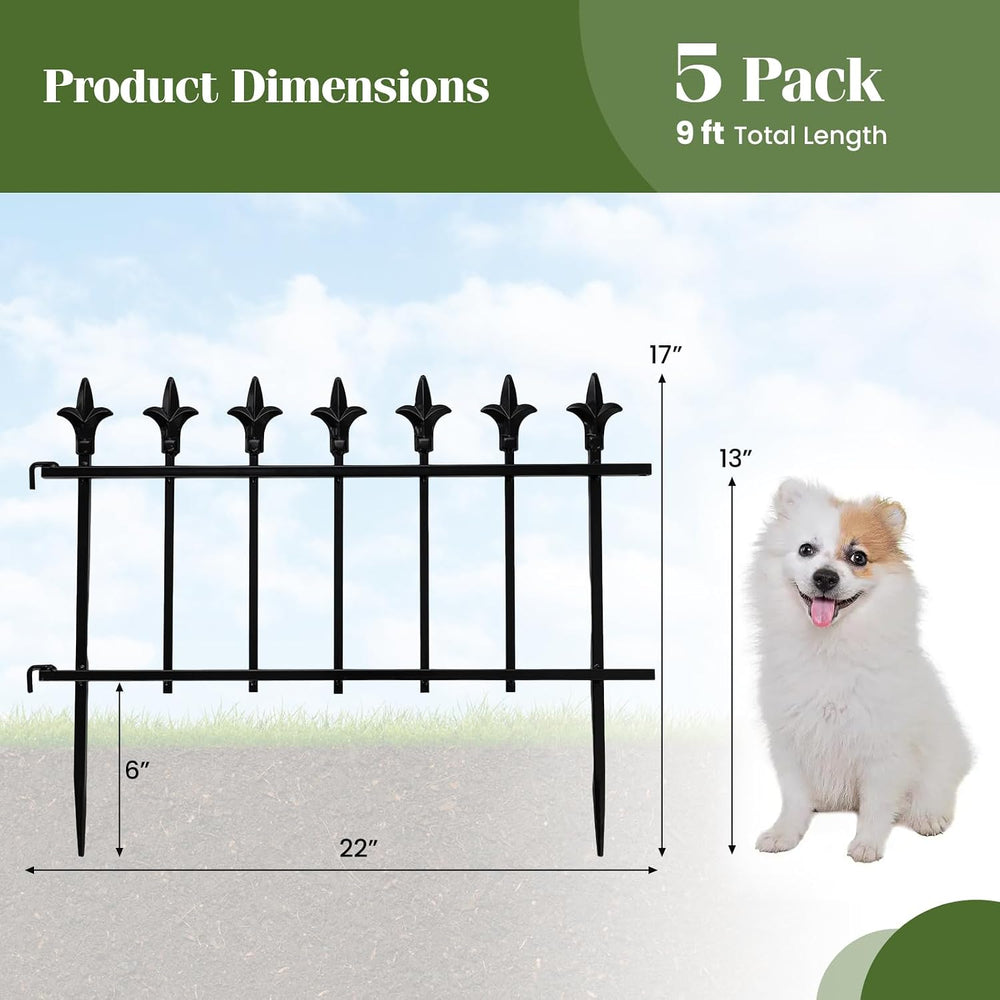 Giantex 5 Panels Decorative Metal Garden Fence, 9 FT No Dig Garden Border Fen...