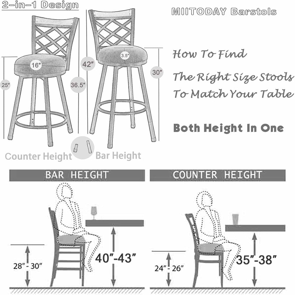 Set of 4 Swivel Bar Stools with Backs, 2-in-1 Adjustable 25"/30" He...
