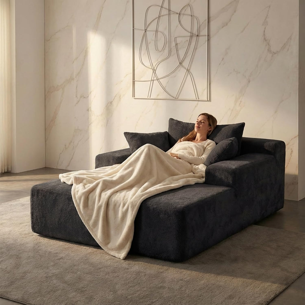 Sytopia Chaise Lounge with Armrests, Oversized Sofa Bed with 3 Pillows, Cozy ...