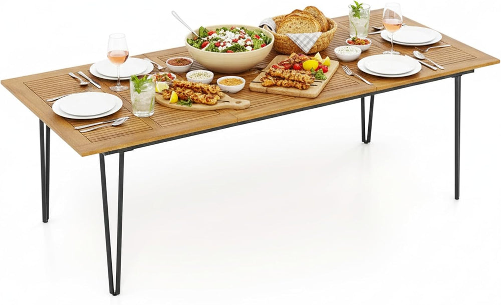 Tangkula 86.5" Large Patio Dining Table for 8, Acacia Wood 8-Person Dini...
