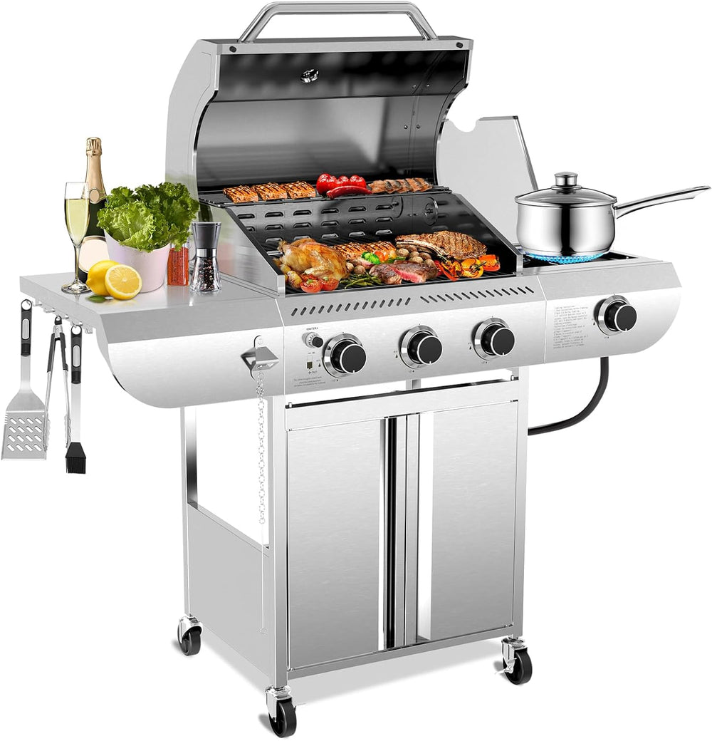 34,000 BTU 3-Burner Propane Gas Grill with Side Burner