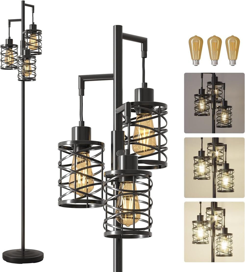 Oneach 70" Industrial Floor Lamp, Stepless Dimmable Standing Lamp with 3...