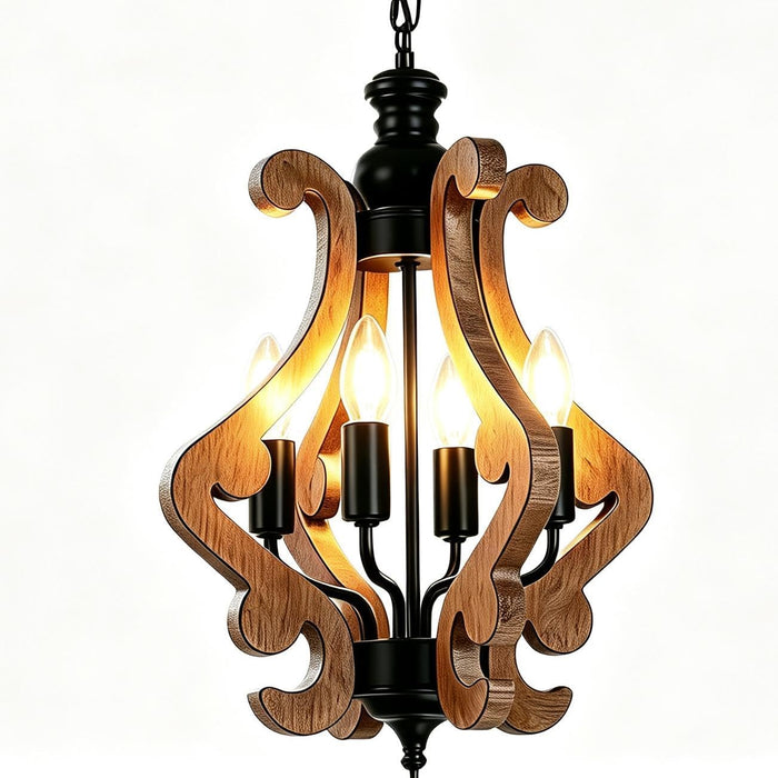 4‑Light Farmhouse Chandelier, Adjustable Chain Lantern Pendant Light, E12 Candelabra Base, Dimmable Compatible Rustic Ceiling Light Fixture for Dining Room Kitchen Island, Bulbs Not Included