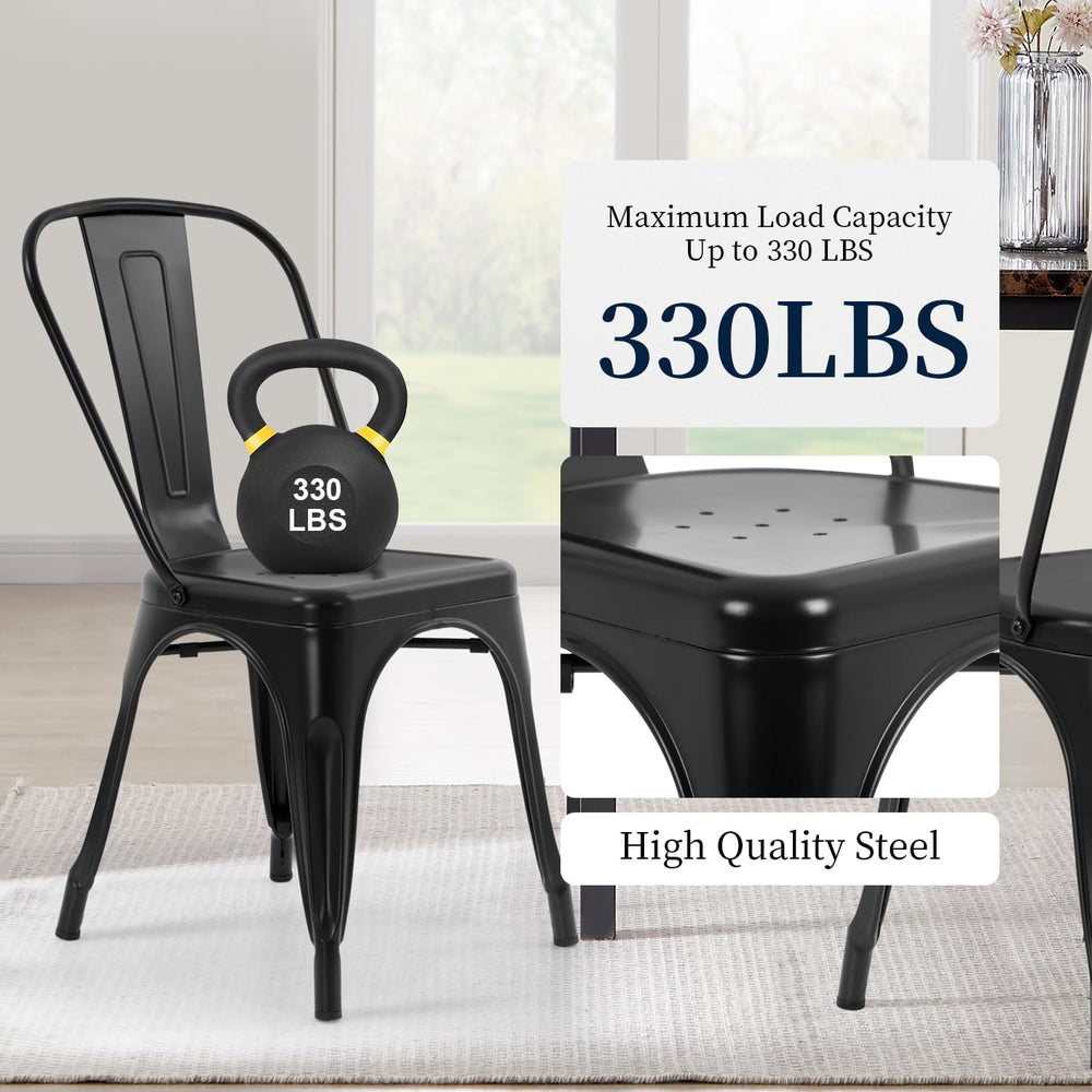 FDW | Metal Dining Chairs | Set of 4, Black | 330lbs Load