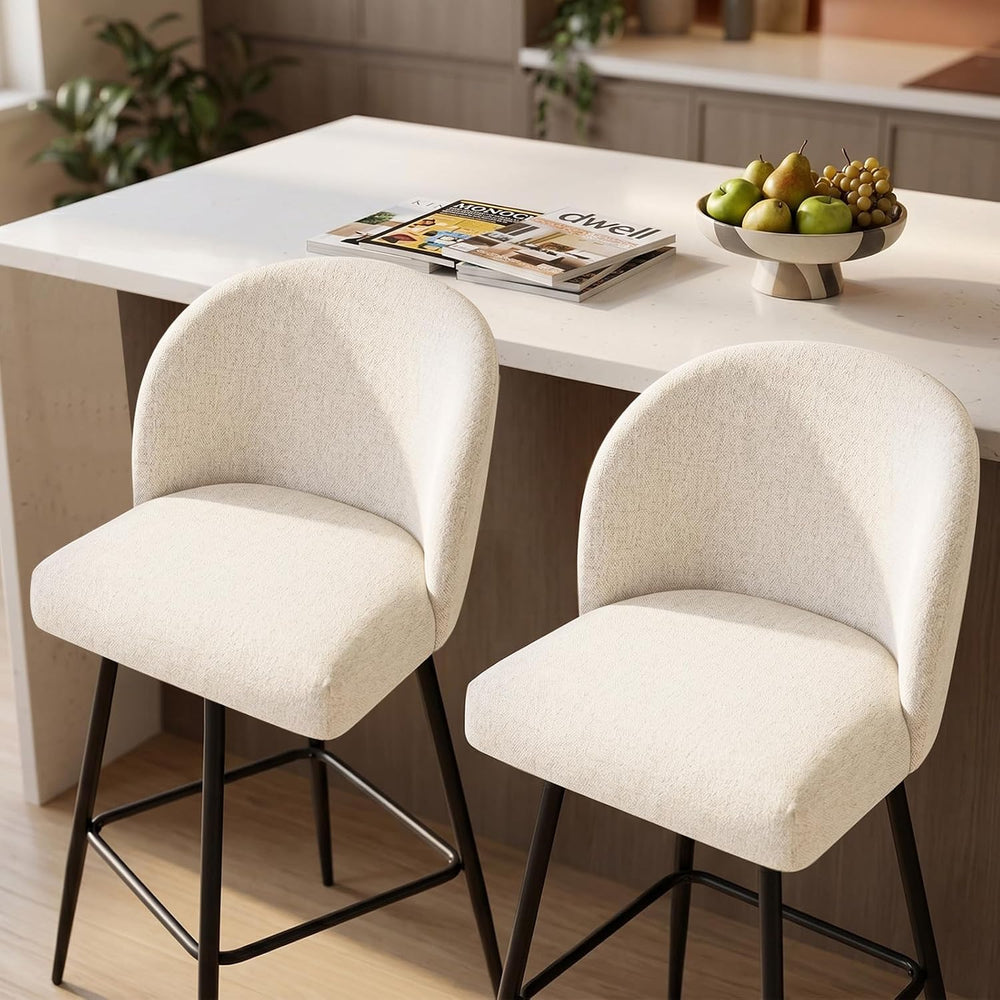 Counter Height Bar Stools Set of 2, 360° Swivel Upholstered Barstools with Ba...