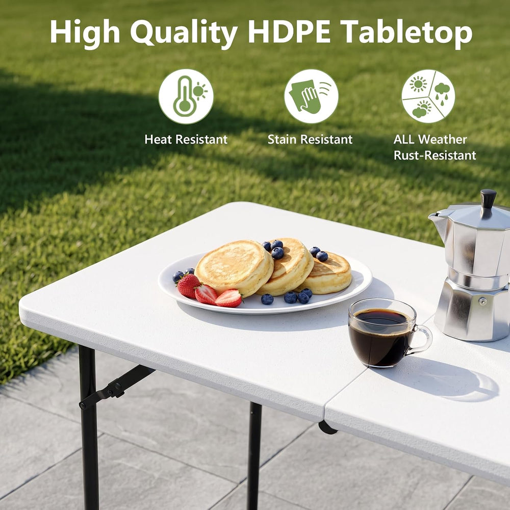 Folding Table, 4 FT Foldable Plastic Table with Adjustable Height, Heavy Duty...