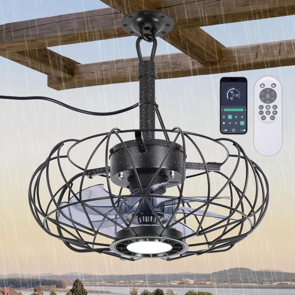 Outdoor Gazebo Fan with Hanging Hook, 15'' Waterproof Outdoor Ceiling...