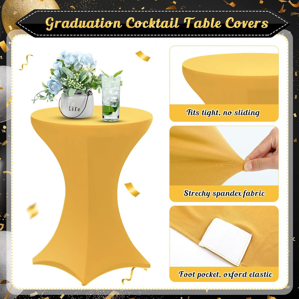 Preboun 6 Pack Cocktail Tablecloth, 32 x 43 Inch, Black White Gold