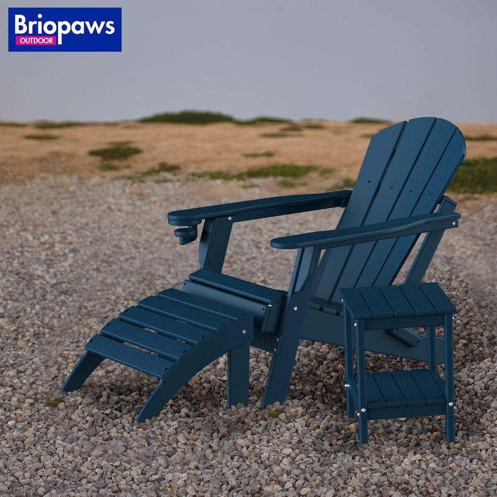 BRIOPAWS Adirondack Ottomans | Folding | Set of 2 | HDPE Plastic | Blue Outdo...