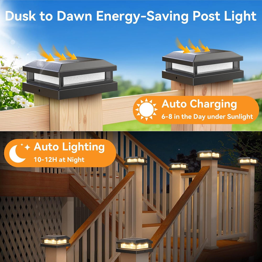 Brightever 4x4 5x5 Solar Post Cap Lights Outdoor 12-Pack Black