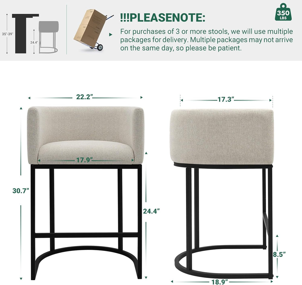 Counter Height Bar Stools Set of 2, 24 Inch Seat Height Barstools for Dining ...