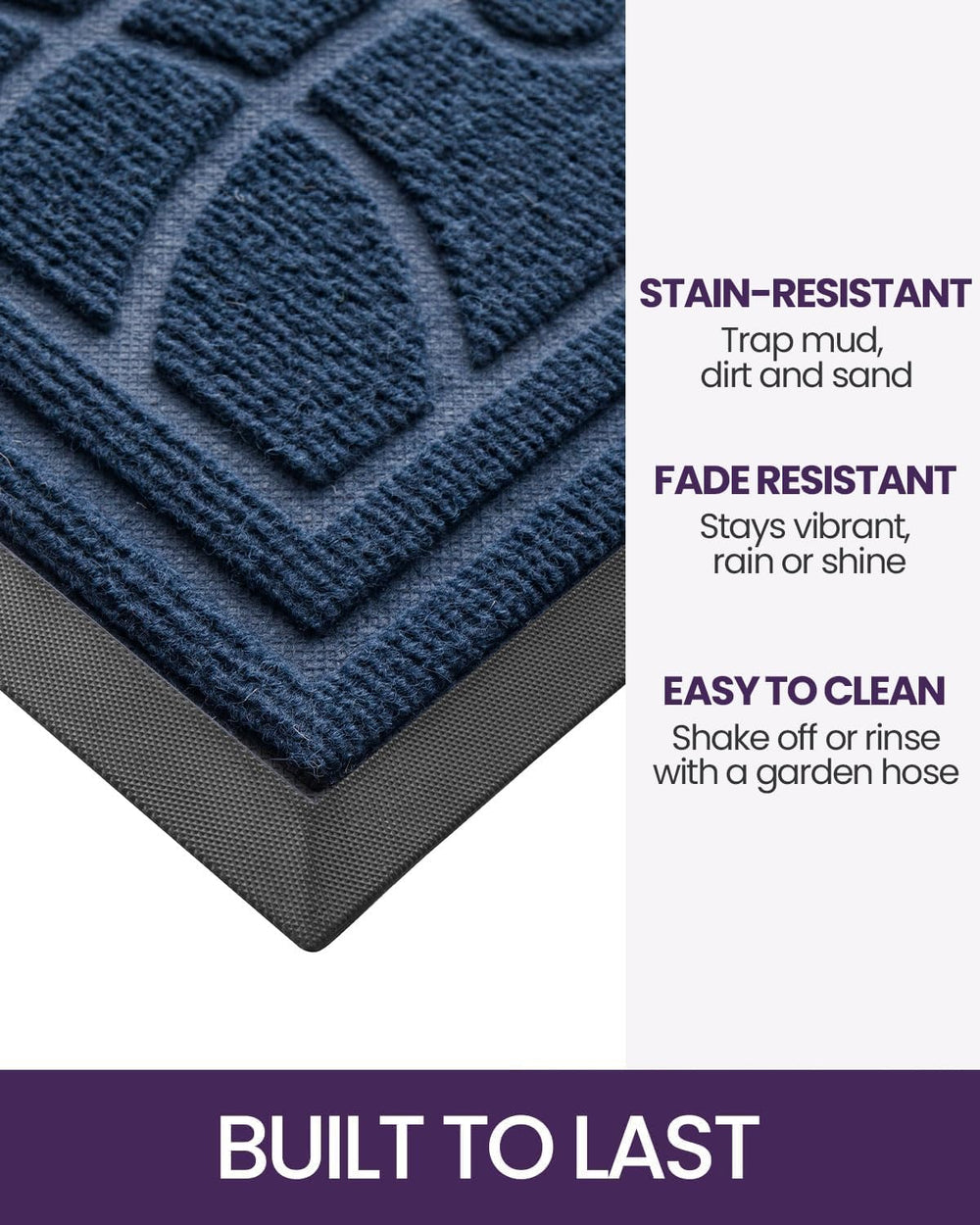DEXI Front Door Mat Outside Entrance 24x36, Heavy Duty Non Slip, Blue