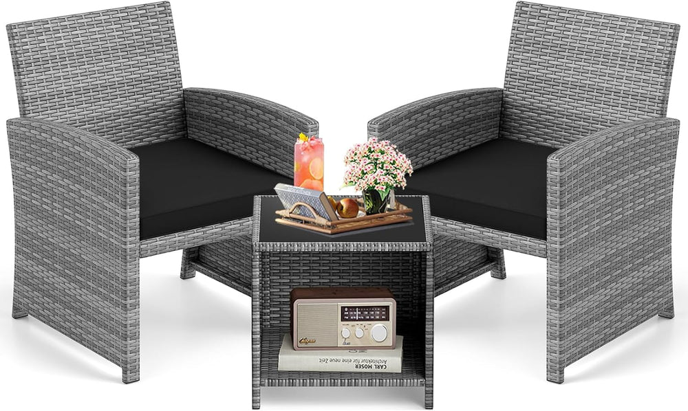 KOTEK 3 Piece Patio Furniture Set, Outdoor Wicker Patio Chairs with Cushions ...