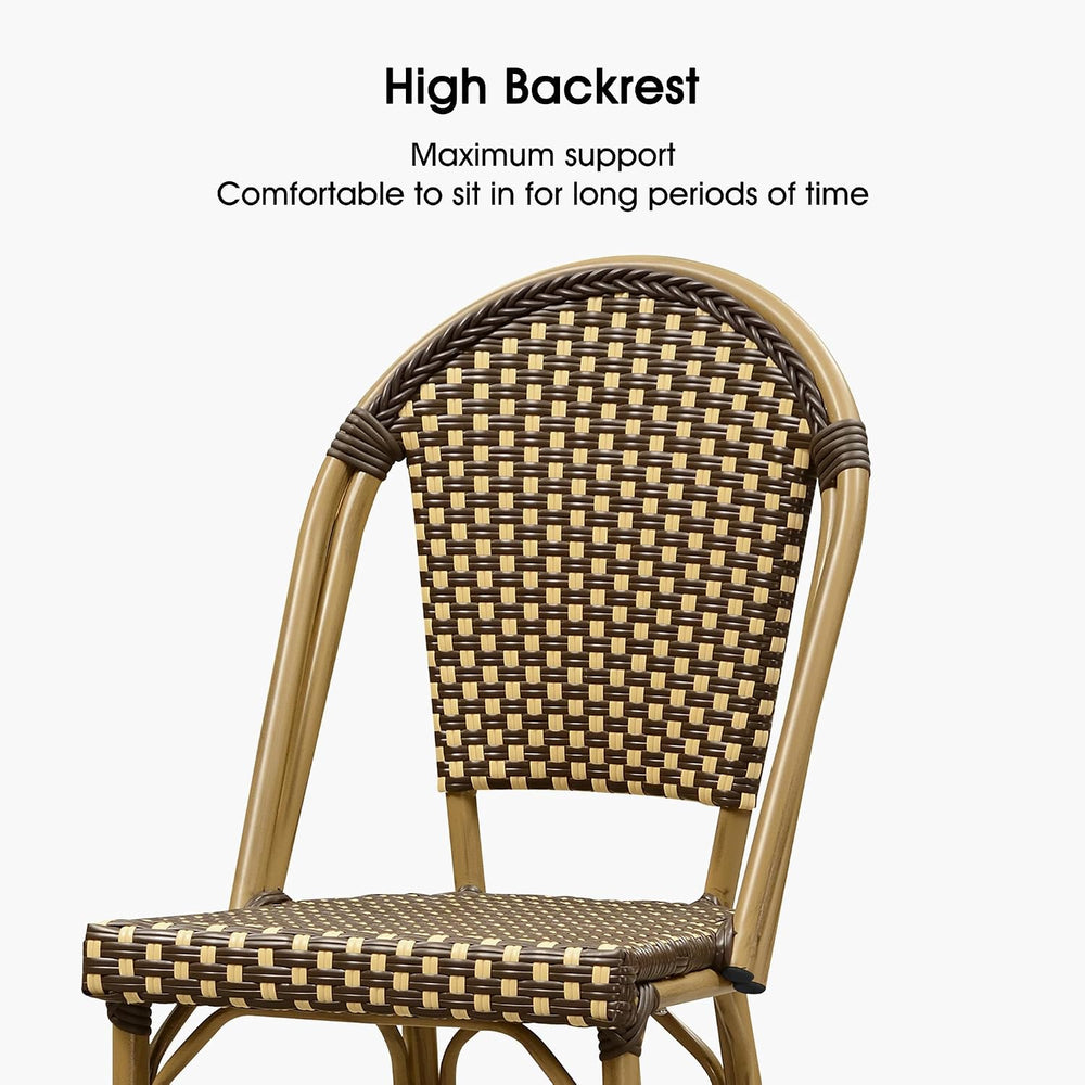 PURPLE LEAF Bar Stools French Rattan 30" Set of 4 High-Back, Brown
