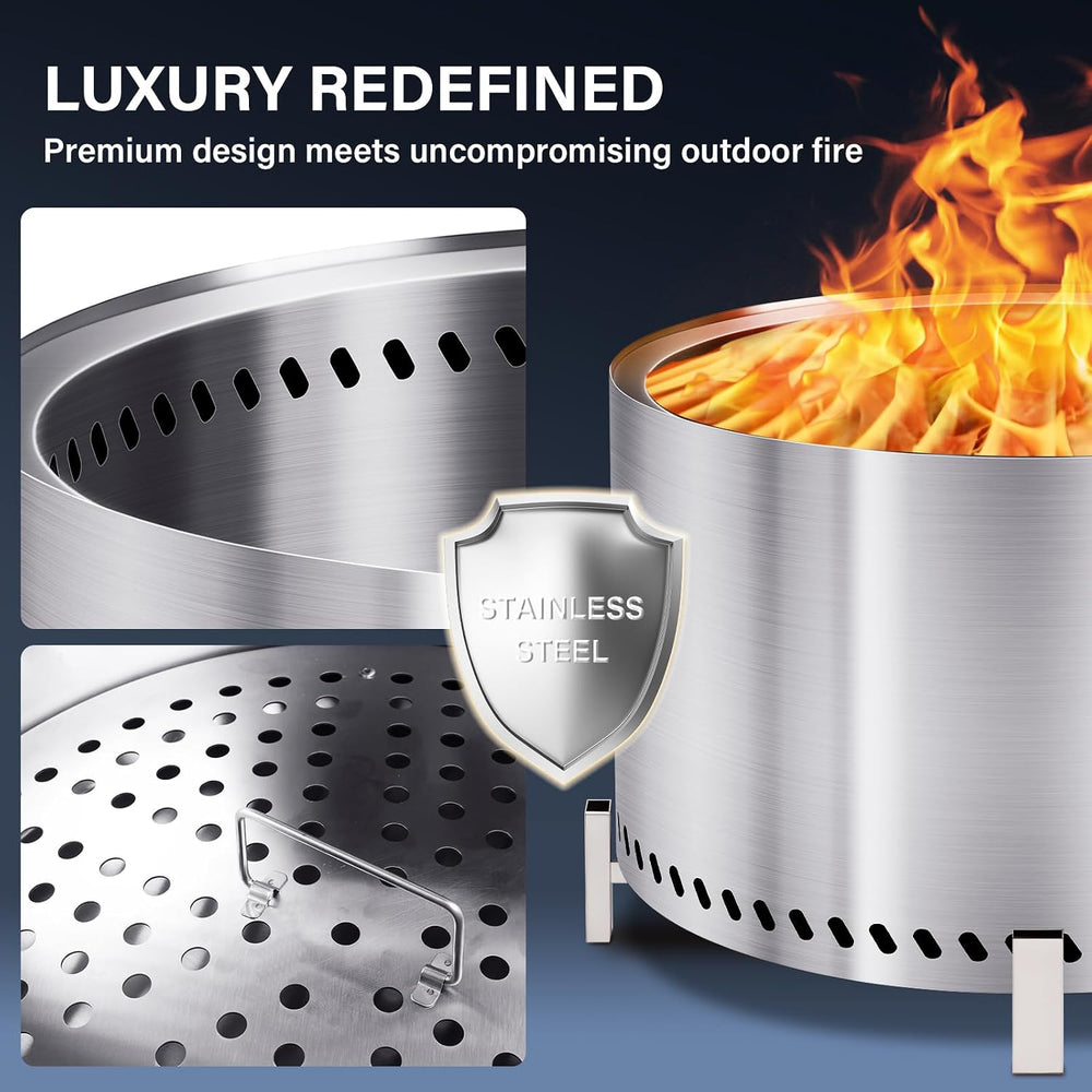 HGD 28 Inch Smokeless Firepit with Stand & Grill Rack, Large Stainless St...
